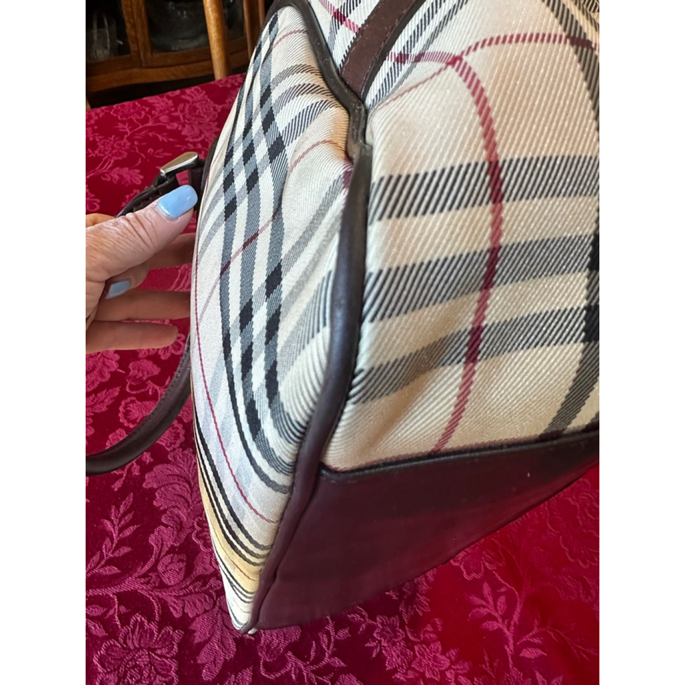 Burberry Brown Leather & Beige Plaid Satchel - Picture 8 of 13